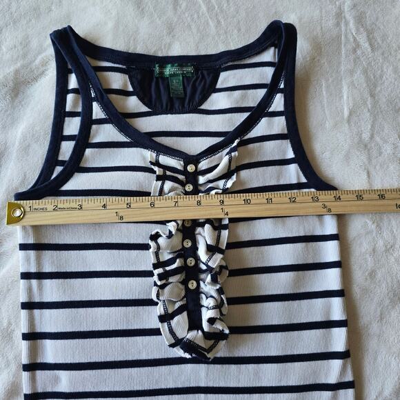 Ralph Lauren Striped Ruffle Tank Top S Navy White Nautical Coastal Timeless Y2K - Picture 5 of 7